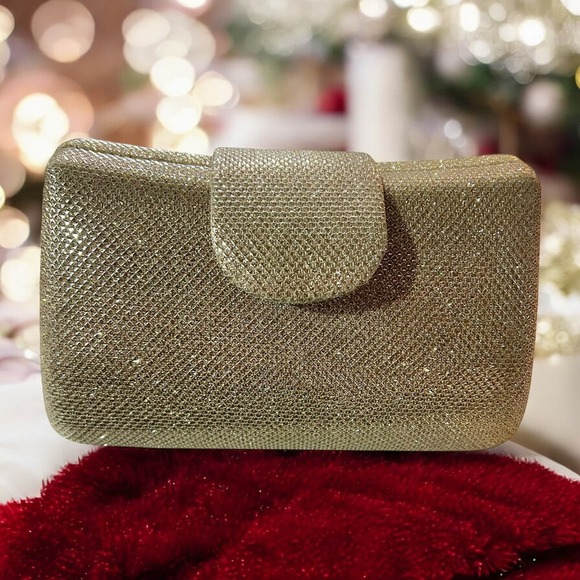 Shimmering Vintage Pale‎ Metallic Gold Hardshell Evening Clutch Bag - Picture 1 of 9